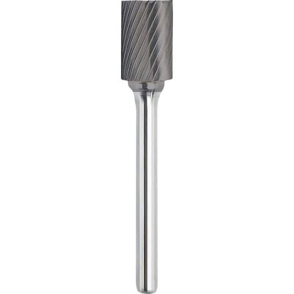 Made in USA - 8mm Cut Diam, 0.2362" Shank Diam, Carbide Single Cut Cylinder Burr with End Cut - Industrial Tool & Supply