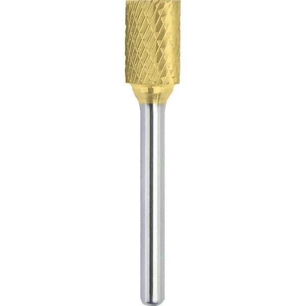 Made in USA - 8mm Cut Diam, 0.2362" Shank Diam, Cylinder Head Double Cut Burr - Carbide, 25mm LOC, 64mm OAL - Industrial Tool & Supply