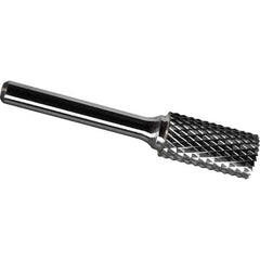 Made in USA - 1" Cut Diam, 1/4" Shank Diam, Cylinder with End Cut Head Diamond Cut Burr - Carbide, 1" LOC, 2-3/4" OAL - Industrial Tool & Supply