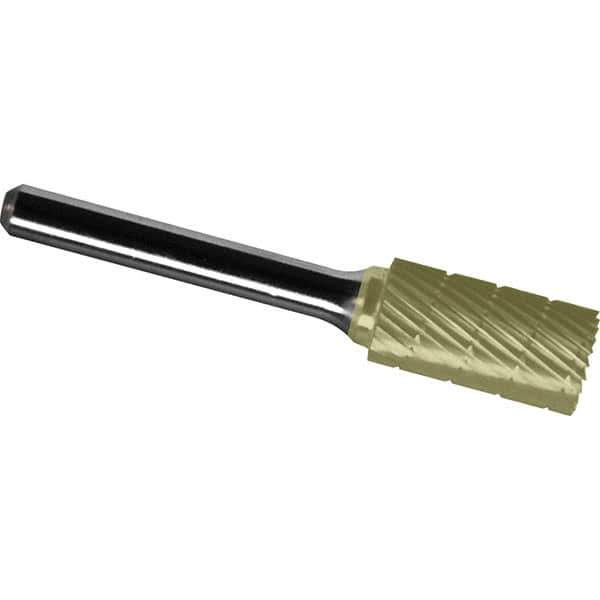 Made in USA - 1/4" Cut Diam, 1/8" Shank Diam, Cylinder with End Cut Head Chipbreaker Cut Burr - Carbide, 3/16" LOC, 2-15/16" OAL - Industrial Tool & Supply