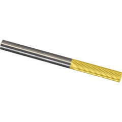 Made in USA - 1/4" Cut Diam, 1/4" Shank Diam, Cylinder Head Diamond Cut Burr - Carbide, 1" LOC, 2" OAL - Industrial Tool & Supply