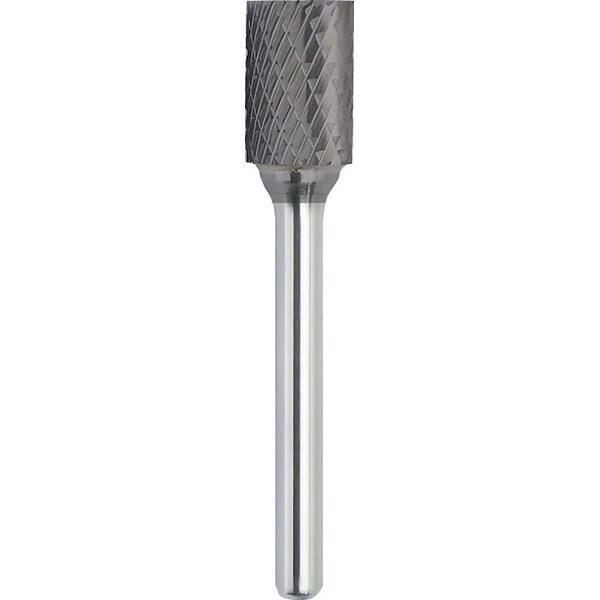 Made in USA - 1/2" Cut Diam, 0.2362" Shank Diam, Cylinder with End Cut Head Double Cut Burr - Carbide, 25mm LOC, 70mm OAL - Industrial Tool & Supply