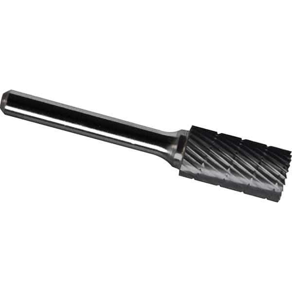 Made in USA - 1/2" Cut Diam, 1/4" Shank Diam, Cylinder with End Cut Head Chipbreaker Cut Burr - Carbide, 1" LOC, 2-3/4" OAL - Industrial Tool & Supply