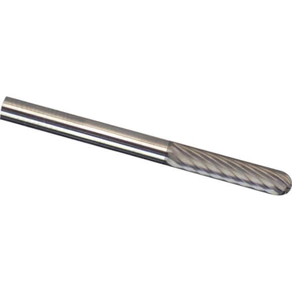 Made in USA - 1/8" Cut Diam, 1/8" Shank Diam, Cylinder with Radius Head Aluma Cut Burr - Carbide, 9/16" LOC, 2" OAL - Industrial Tool & Supply