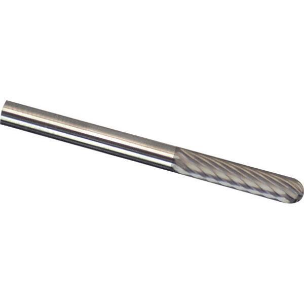 Made in USA - 1/4" Cut Diam, 1/4" Shank Diam, Cylinder with Radius Head Single Cut Burr - Carbide, 1" LOC, 2" OAL - Industrial Tool & Supply