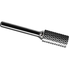 Made in USA - 1" Cut Diam, 3/8" Shank Diam, Cylinder Head Diamond Cut Burr - Carbide, 1" LOC, 2-3/4" OAL - Industrial Tool & Supply