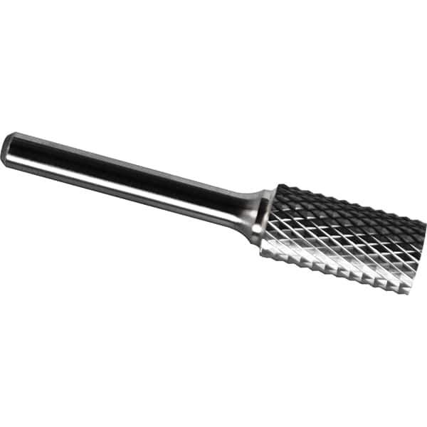 Made in USA - 5/8" Cut Diam, 3/8" Shank Diam, Cylinder Head Diamond Cut Burr - Carbide, 1" LOC, 2-3/4" OAL - Industrial Tool & Supply