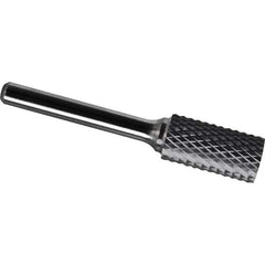 Made in USA - 7/16" Cut Diam, 1/4" Shank Diam, Cylinder Head Diamond Cut Burr - Carbide, 1" LOC, 2-3/4" OAL - Industrial Tool & Supply