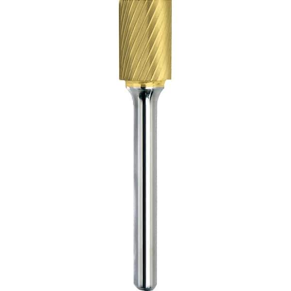 Made in USA - 3/8" Cut Diam, 1/4" Shank Diam, Cylinder Head Single Cut Burr - Carbide, 1" LOC, 2-3/4" OAL - Industrial Tool & Supply