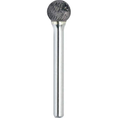 Made in USA - 5/16" Cut Diam, 1/4" Shank Diam, Ball Head Double Cut Burr - Carbide, 1/4" LOC, 2-1/16" OAL - Industrial Tool & Supply