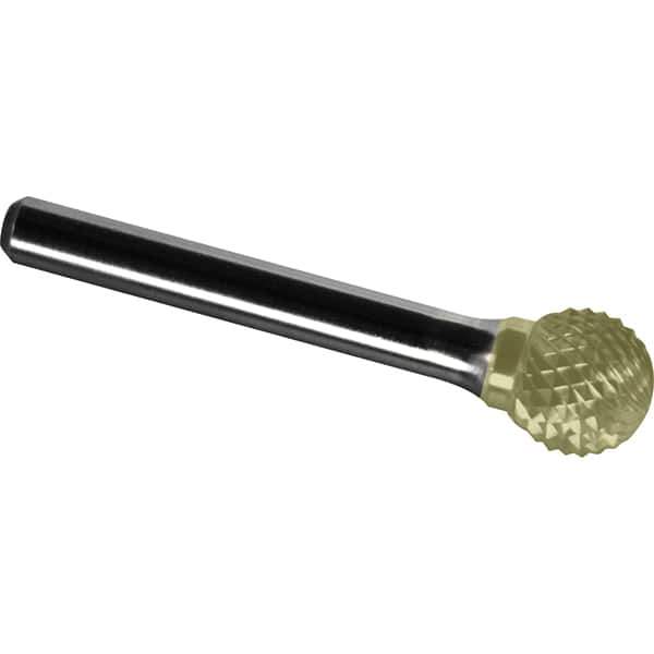 Made in USA - 1/2" Cut Diam, 3/8" Shank Diam, Ball Head Diamond Cut Burr - Carbide, 3/8" LOC, 2-1/4" OAL - Industrial Tool & Supply