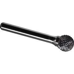Made in USA - 5/8" Cut Diam, 1/4" Shank Diam, Ball Head Diamond Cut Burr - Carbide, 9/16" LOC, 2-3/8" OAL - Industrial Tool & Supply