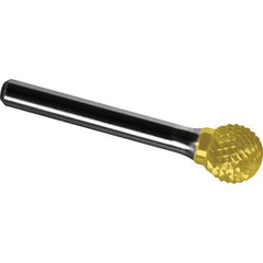 Made in USA - 1" Cut Diam, 3/8" Shank Diam, Ball Head Diamond Cut Burr - Carbide, 15/16" LOC, 2-3/4" OAL - Industrial Tool & Supply