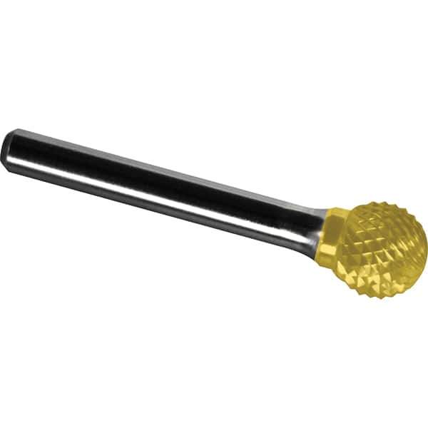 Made in USA - 19mm Cut Diam, 0.2362" Shank Diam, Ball Head Diamond Cut Burr - Carbide, 16mm LOC, 61mm OAL - Industrial Tool & Supply