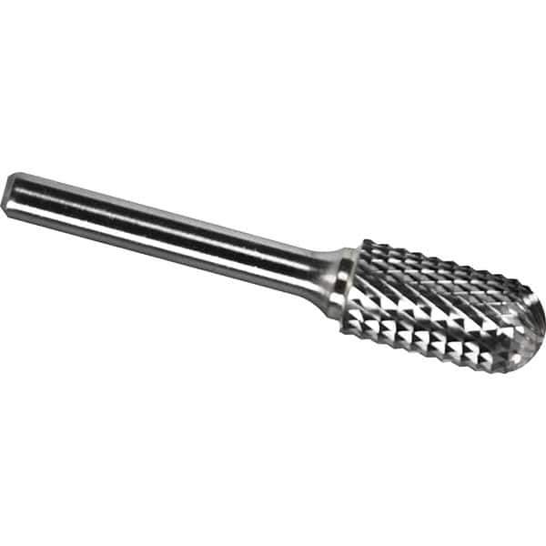 Made in USA - 1" Cut Diam, 0.2362" Shank Diam, Cylinder with Radius Head Diamond Cut Burr - Carbide, 25mm LOC, 70mm OAL - Industrial Tool & Supply