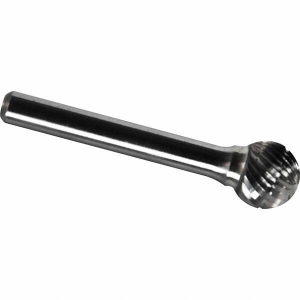 Made in USA - 3/8" Cut Diam, 1/4" Shank Diam, Ball Head Chipbreaker Cut Burr - Carbide, 5/16" LOC, 2-1/8" OAL - Industrial Tool & Supply