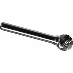 Made in USA - 1/2" Cut Diam, 1/4" Shank Diam, Ball Head Chipbreaker Cut Burr - Carbide, 7/16" LOC, 2-1/4" OAL - Industrial Tool & Supply