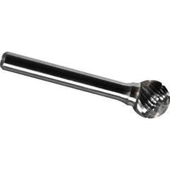 Made in USA - 1" Cut Diam, 0.2362" Shank Diam, Ball Head Chipbreaker Cut Burr - Carbide, 21mm LOC, 68mm OAL - Industrial Tool & Supply