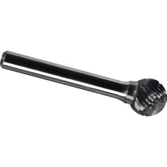 Made in USA - 1/2" Cut Diam, 3/8" Shank Diam, Ball Head Chipbreaker Cut Burr - Carbide, 3/8" LOC, 2-1/4" OAL - Industrial Tool & Supply