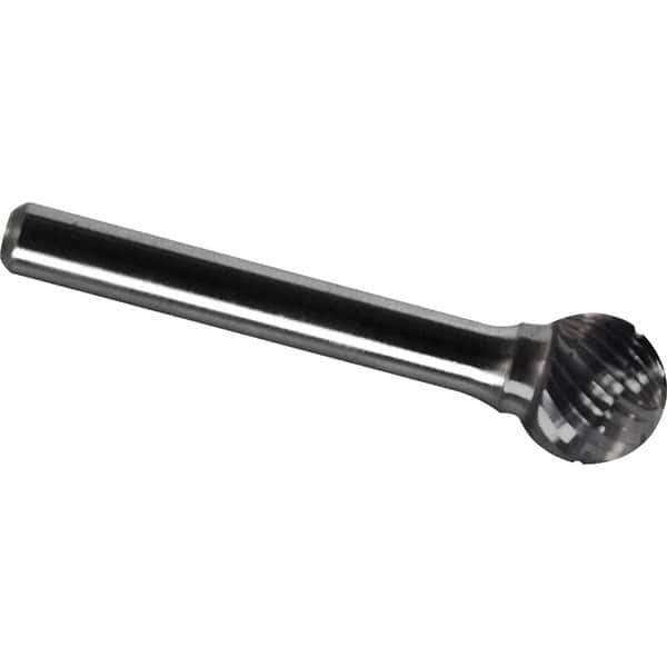 Made in USA - 1" Cut Diam, 3/8" Shank Diam, Ball Head Chipbreaker Cut Burr - Carbide, 15/16" LOC, 2-3/4" OAL - Industrial Tool & Supply