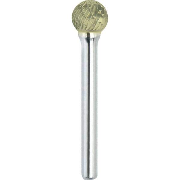 Made in USA - 19mm Cut Diam, 0.2362" Shank Diam, Ball Head Double Cut Burr - Carbide, 16mm LOC, 61mm OAL - Industrial Tool & Supply