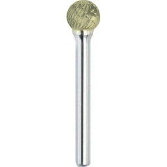 Made in USA - 1/2" Cut Diam, 1/4" Shank Diam, Ball Head Double Cut Burr - Carbide, 7/16" LOC, 2-1/4" OAL - Industrial Tool & Supply