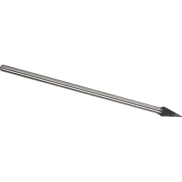 Made in USA - 1/2" Cut Diam, 1/4" Shank Diam, Cone Head Double Cut Burr - Carbide, 7/8" LOC, 6-7/8" OAL - Industrial Tool & Supply