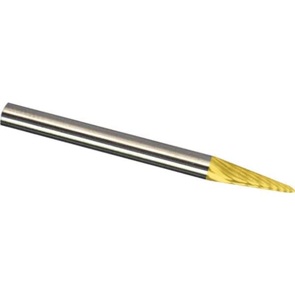 Made in USA - 3mm Cut Diam, 0.1181" Shank Diam, Cone Head Aluma Cut Burr - Carbide, 11mm LOC, 38mm OAL - Industrial Tool & Supply