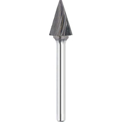Made in USA - 1/8" Cut Diam, 1/8" Shank Diam, Cone Head Single Cut Burr - Carbide, 5/8" LOC, 3" OAL - Industrial Tool & Supply