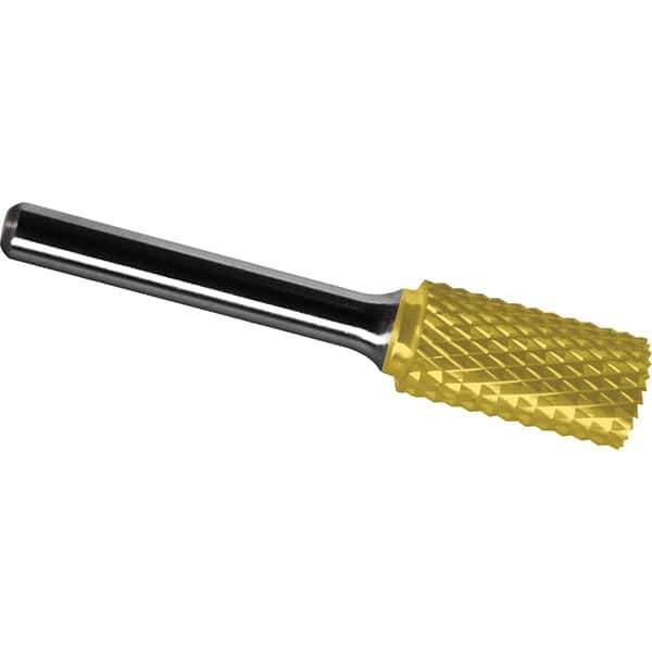 Made in USA - 1" Cut Diam, 0.2362" Shank Diam, Cylinder with End Cut Head Diamond Cut Burr - Carbide, 25mm LOC, 70mm OAL - Industrial Tool & Supply