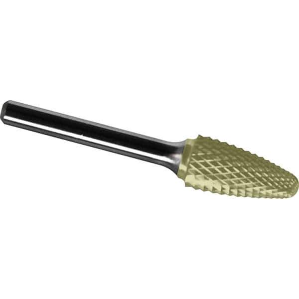 Made in USA - 3/4" Cut Diam, 1/4" Shank Diam, Tree with Radius Head Diamond Cut Burr - Carbide, 1-1/2" LOC, 3-1/4" OAL - Industrial Tool & Supply