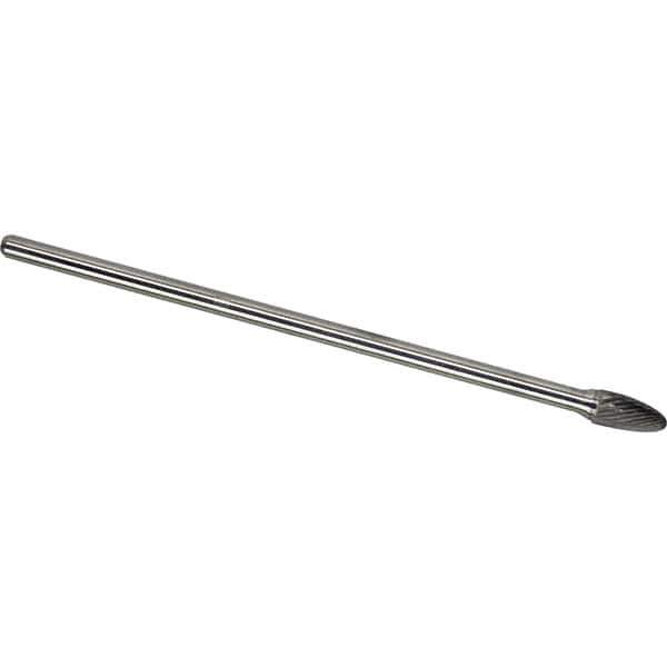 Made in USA - 1/2" Cut Diam, 1/4" Shank Diam, Tree with Radius Head Single Cut Burr - Carbide, 1" LOC, 7" OAL - Industrial Tool & Supply