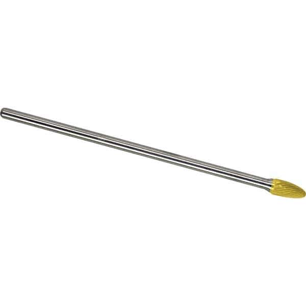 Made in USA - 1/2" Cut Diam, 1/4" Shank Diam, Tree with Radius Head Single Cut Burr - Carbide, 1" LOC, 7" OAL - Industrial Tool & Supply