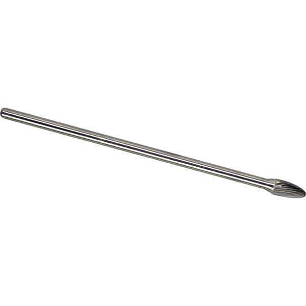 Made in USA - 3/8" Cut Diam, 1/4" Shank Diam, Tree with Radius Head Single Cut Burr - Carbide, 3/4" LOC, 6-3/4" OAL - Industrial Tool & Supply