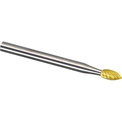 Made in USA - 3mm Cut Diam, 0.1181" Shank Diam, Flame Head Single Cut Burr - Carbide, 6.3mm LOC, 75mm OAL - Industrial Tool & Supply