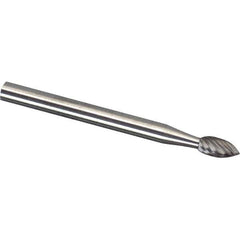 Made in USA - 3mm Cut Diam, 0.1181" Shank Diam, Flame Head Double Cut Burr - Carbide, 6.3mm LOC, 50mm OAL - Industrial Tool & Supply