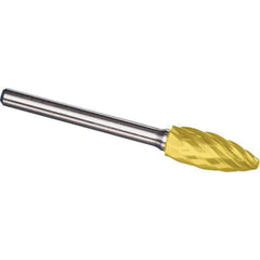 Made in USA - 3/4" Cut Diam, 1/4" Shank Diam, Flame Head Aluma Cut Burr - Carbide, 1-5/8" LOC, 3-3/8" OAL - Industrial Tool & Supply