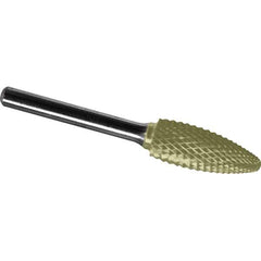 Made in USA - 16mm Cut Diam, 0.2362" Shank Diam, Flame Head Diamond Cut Burr - Carbide, 36mm LOC, 81mm OAL - Industrial Tool & Supply