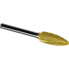 Made in USA - 8mm Cut Diam, 0.2362" Shank Diam, Flame Head Chipbreaker Cut Burr - Carbide, 19mm LOC, 64mm OAL - Industrial Tool & Supply