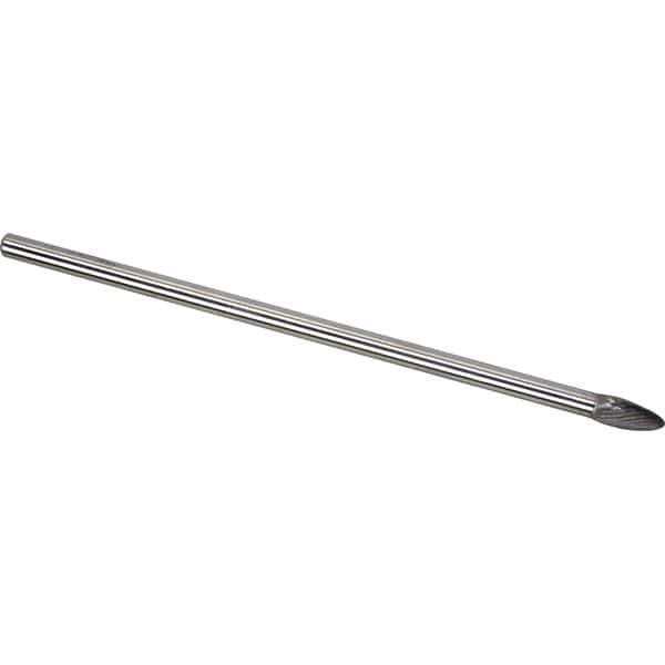 Made in USA - 1/2" Cut Diam, 0.2362" Shank Diam, Flame Head Single Cut Burr - Carbide, 32mm LOC, 182mm OAL - Industrial Tool & Supply