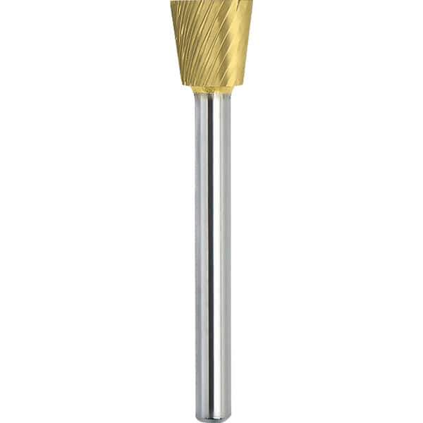 Made in USA - 6.3mm Cut Diam, 0.1181" Shank Diam, Inverted Cone Head Single Cut Burr - Carbide, 6mm LOC, 44mm OAL - Industrial Tool & Supply