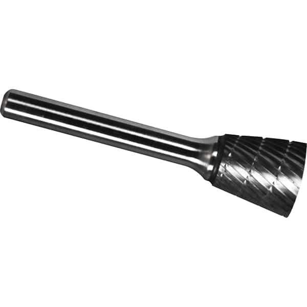 Made in USA - 3/8" Cut Diam, 1/4" Shank Diam, Inverted Cone Head Chipbreaker Cut Burr - Carbide, 3/8" LOC, 2-1/8" OAL - Industrial Tool & Supply