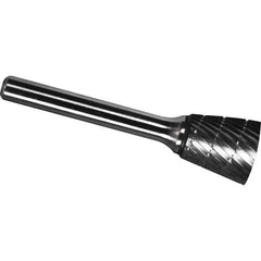 Made in USA - 3/8" Cut Diam, 1/4" Shank Diam, Inverted Cone Head Chipbreaker Cut Burr - Carbide, 3/8" LOC, 2-1/8" OAL - Industrial Tool & Supply