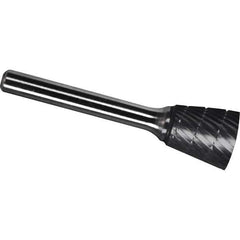 Made in USA - 19mm Cut Diam, 0.2362" Shank Diam, Inverted Cone Head Chipbreaker Cut Burr - Carbide, 16mm LOC, 61mm OAL - Industrial Tool & Supply