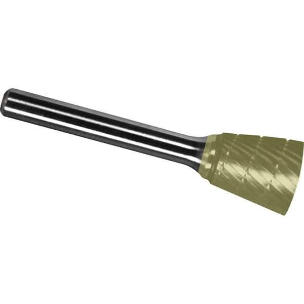 Made in USA - 1/2" Cut Diam, 1/4" Shank Diam, Inverted Cone Head Chipbreaker Cut Burr - Carbide, 1/2" LOC, 2-1/4" OAL - Industrial Tool & Supply