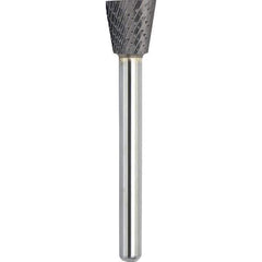 Made in USA - 1/2" Cut Diam, 1/4" Shank Diam, Inverted Cone Head Double Cut Burr - Carbide, 1/2" LOC, 2-1/4" OAL - Industrial Tool & Supply