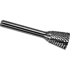 Made in USA - 1/2" Cut Diam, 0.2362" Shank Diam, Inverted Cone Head Diamond Cut Burr - Carbide, 12.7mm LOC, 57.7mm OAL - Industrial Tool & Supply
