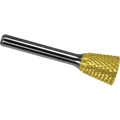 Made in USA - 19mm Cut Diam, 0.2362" Shank Diam, Inverted Cone Head Diamond Cut Burr - Carbide, 16mm LOC, 61mm OAL - Industrial Tool & Supply