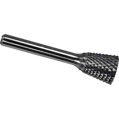Made in USA - 1/8" Cut Diam, 1/8" Shank Diam, Inverted Cone Head Diamond Cut Burr - Carbide, 3/16" LOC, 3" OAL - Industrial Tool & Supply