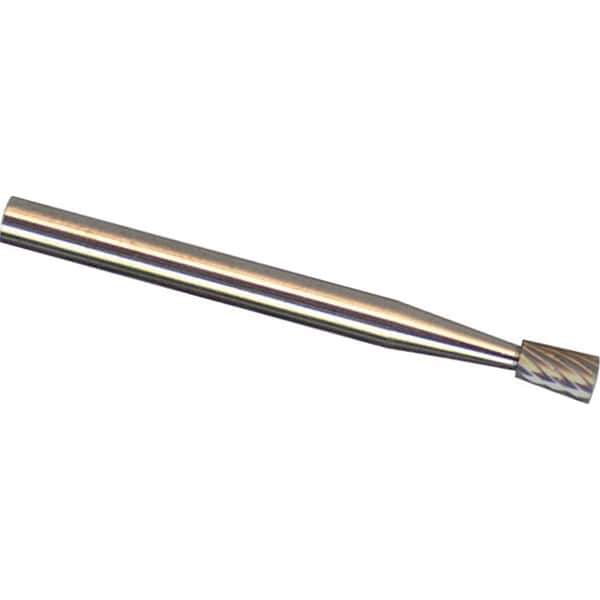 Made in USA - 1/4" Cut Diam, 1/4" Shank Diam, Inverted Cone Head Aluma Cut Burr - Carbide, 5/16" LOC, 2" OAL - Industrial Tool & Supply
